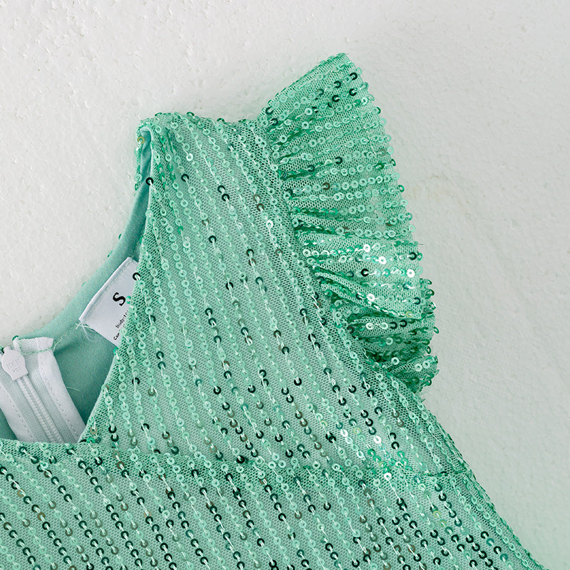 （In Stock）Girls Spring and Summer Mint Sequin Tulle Dress