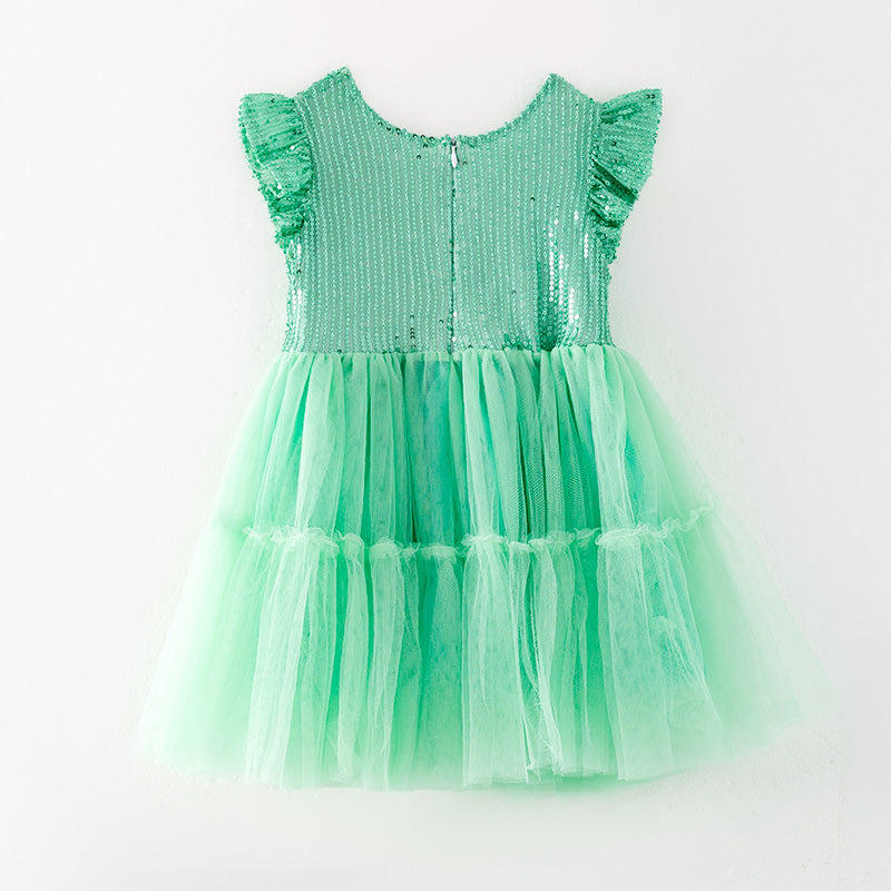 （In Stock）Girls Spring and Summer Mint Sequin Tulle Dress