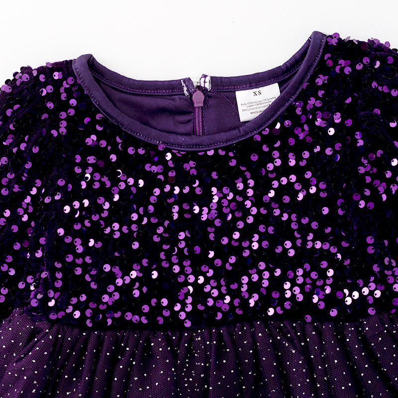 （In Stock L31-4-2）Girls Purple Sequined Tulle Dress