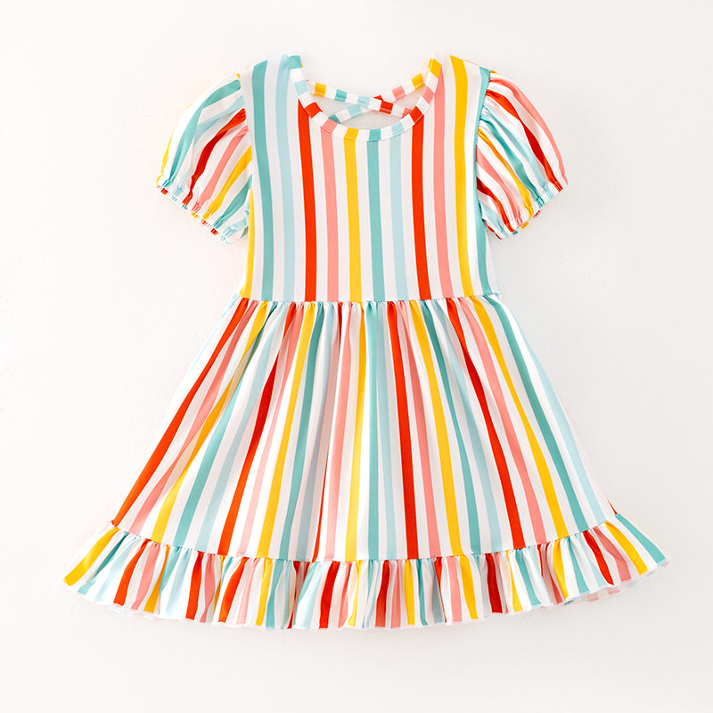 （In Stock）Girls Spring and Summer Colorful Stripe Dress