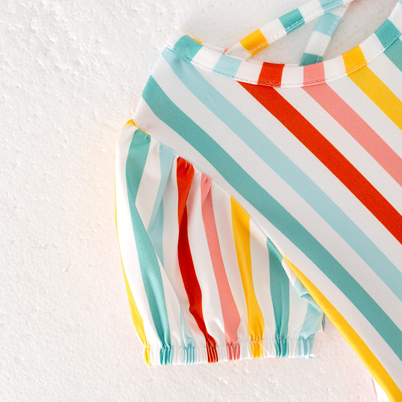 （In Stock）Girls Spring and Summer Colorful Stripe Dress