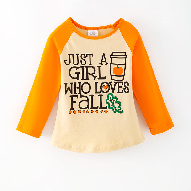 （In Stock）Girls Fall Pumpkin Print Cotton Top