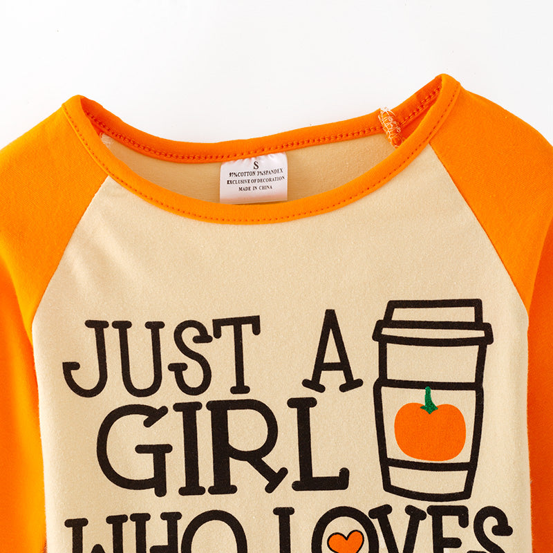 （In Stock）Girls Fall Pumpkin Print Cotton Top