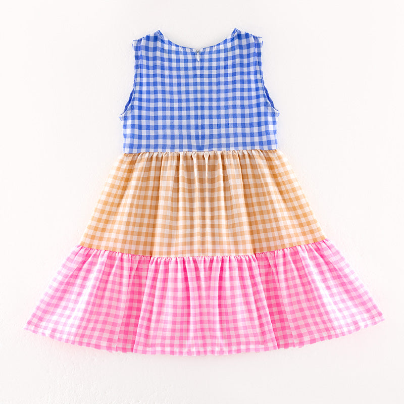 （In Stock）Girls Spring and Summer Colorful Plaid Dress
