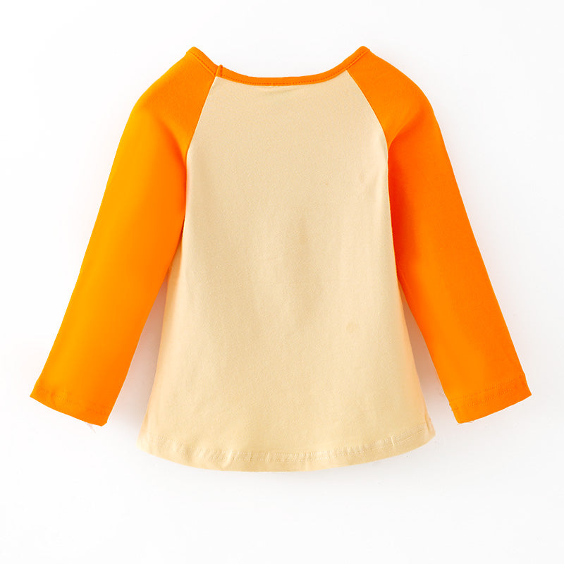 （In Stock）Girls Fall Pumpkin Print Cotton Top