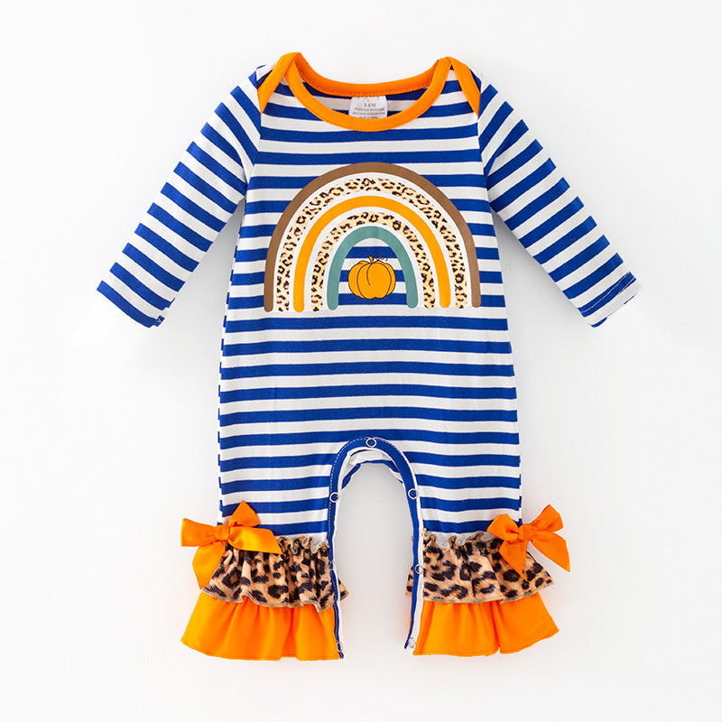 （In Stock）Toddler Girls Fall Pumpkin Print Cotton Romper