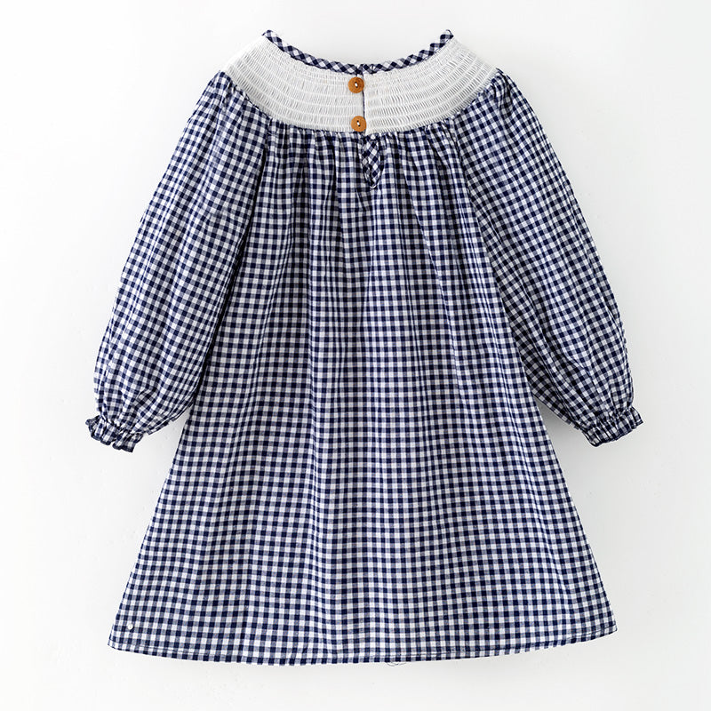 （In Stock）Girls Thanksgiving Turkey Embroidery Smocked Cotton Dress