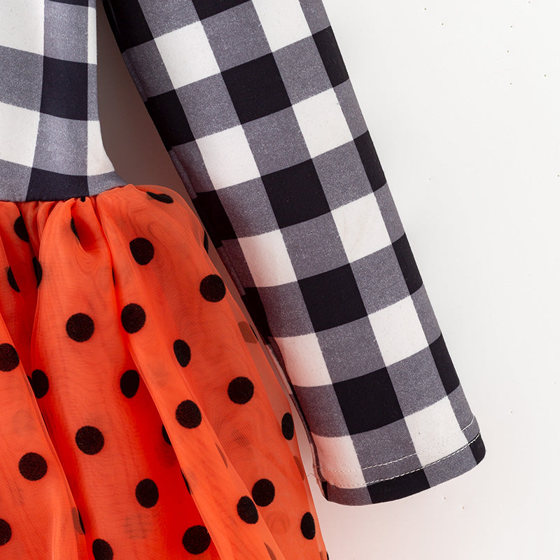 （In Stock）Girls Halloween Kitty Print Tulle Dress