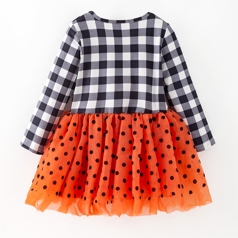 （In Stock）Girls Halloween Kitty Print Tulle Dress