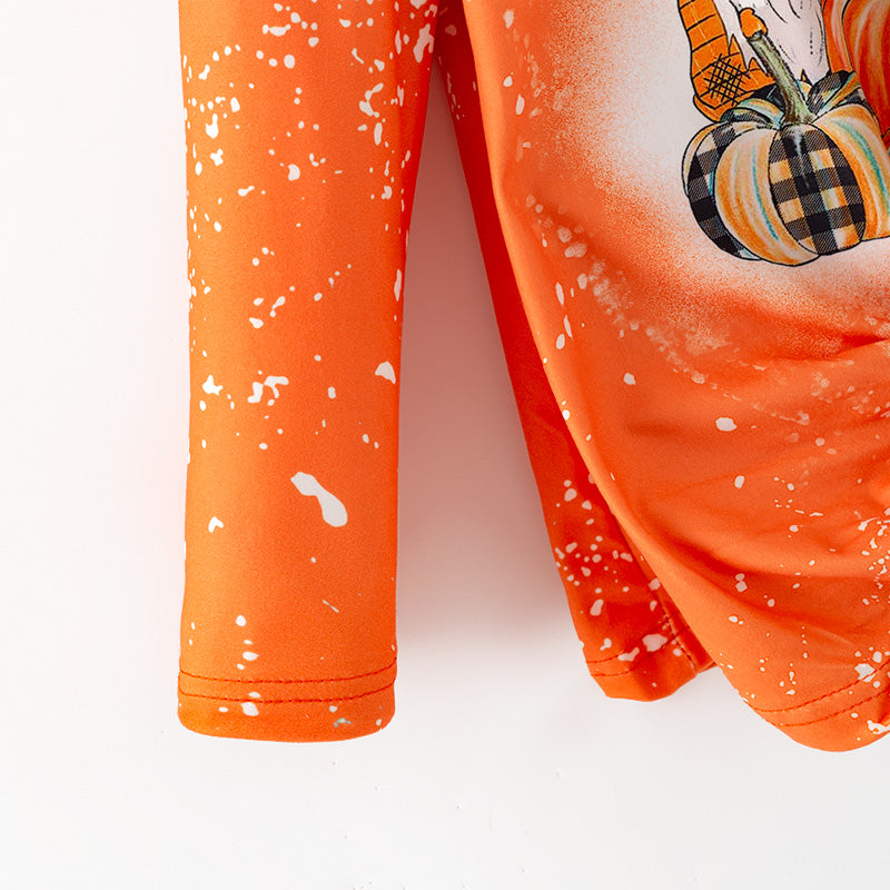 （In Stock）Girls Halloween&Thanksgiving Pumpkin Print Milk Silk Top