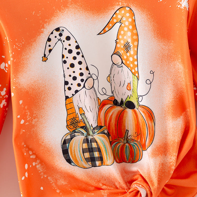 （In Stock）Girls Halloween&Thanksgiving Pumpkin Print Milk Silk Top