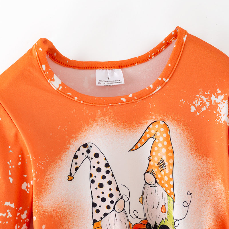 （In Stock）Girls Halloween&Thanksgiving Pumpkin Print Milk Silk Top