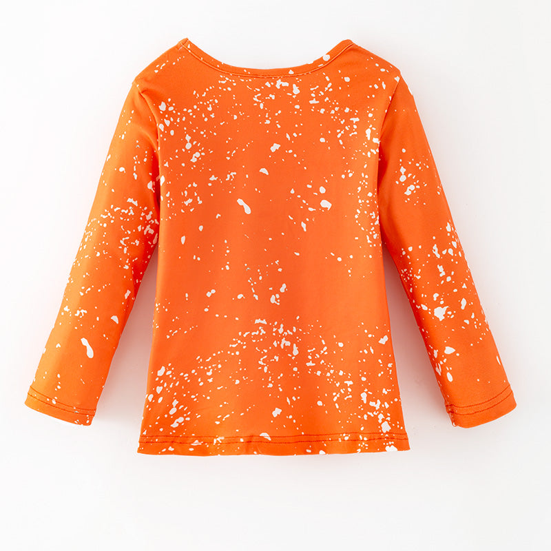 （In Stock）Girls Halloween&Thanksgiving Pumpkin Print Milk Silk Top