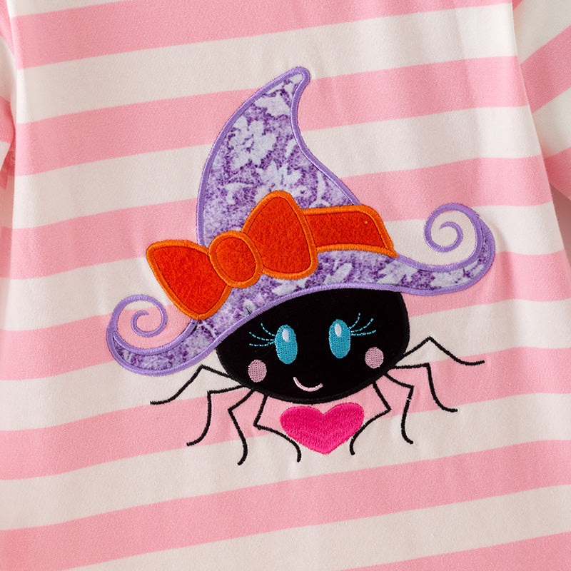 （In Stock）Girls Halloween Spider Applique Cotton Ruffle Dress