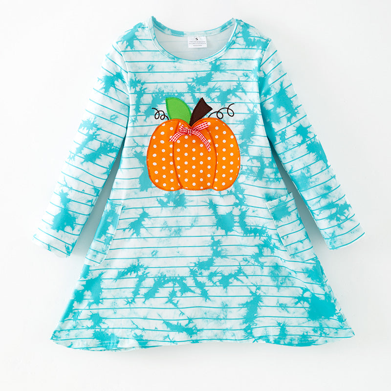 （In Stock）Girls Fall Pumpkin Applique Milk Silk Dress