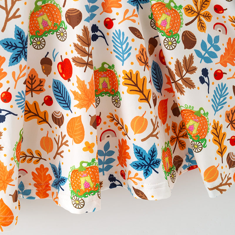 （In Stock）Girls Fall Pumpkin Applique Ruffle Sleeves Dress