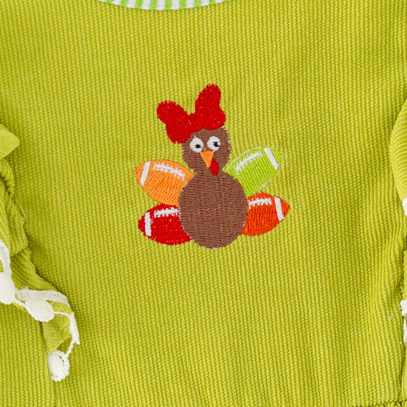 （In Stock）Girls Thanksgiving Turkey Embroidery Dress with Pockets