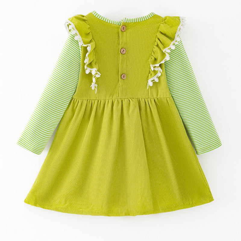 （In Stock）Girls Thanksgiving Turkey Embroidery Dress with Pockets