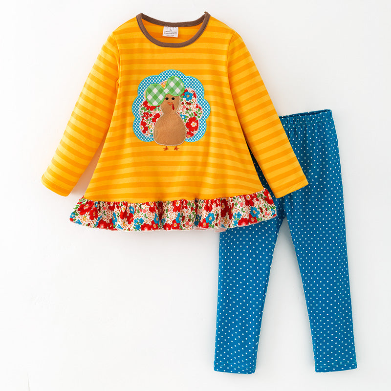 （In Stock）Girls Thanksgiving Turkey Applique Outfit Set