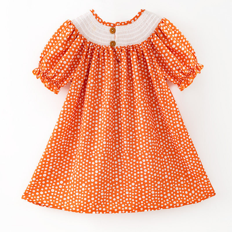 （In Stock）Girls Thanksgiving Turkey Embroidery Smocked Dress