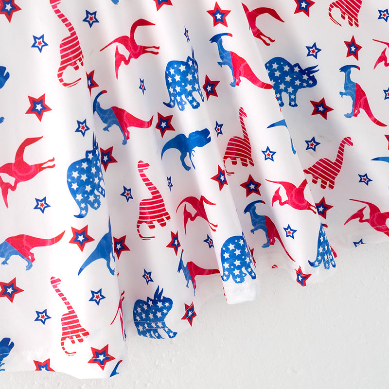 （In Stock）Girls Patriotic Dinosaur Print Dress