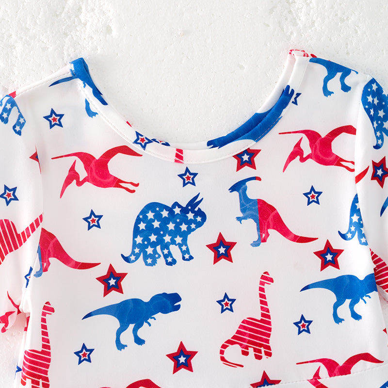 （In Stock）Girls Patriotic Dinosaur Print Dress