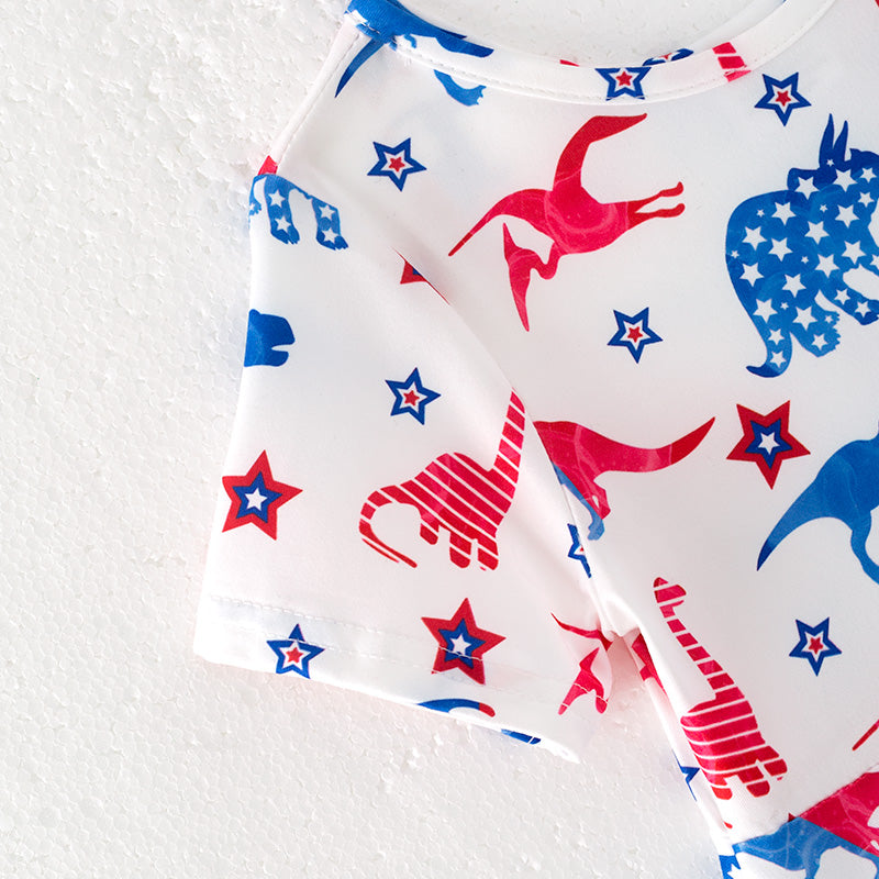 （In Stock）Girls Patriotic Dinosaur Print Dress