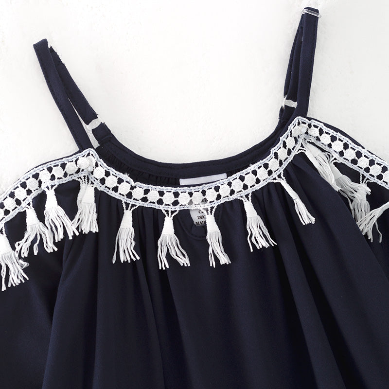 （In Stock）Girls Spring and Summer Navy Fringe Dress