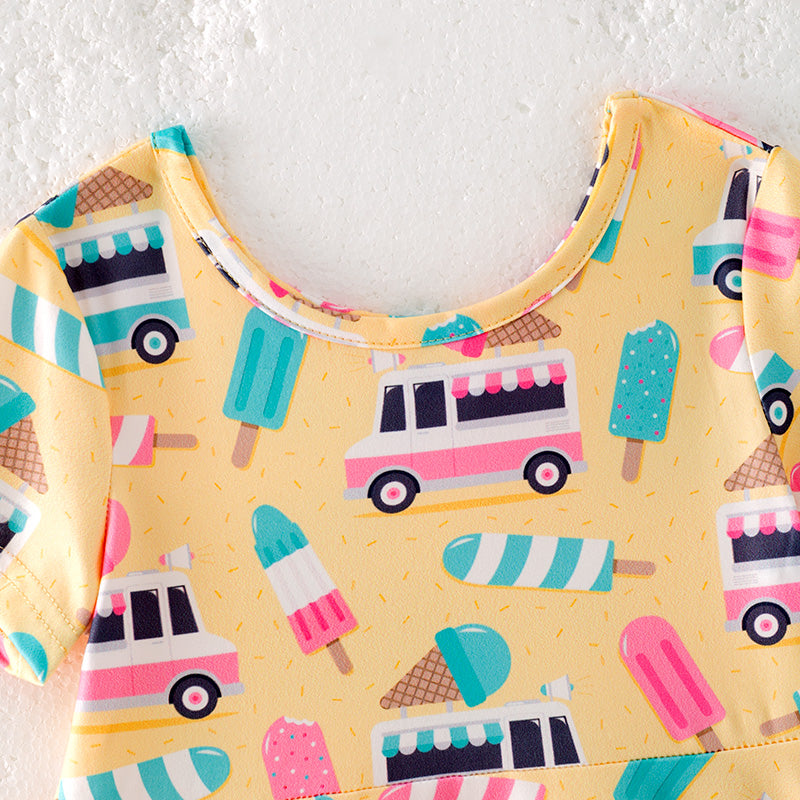 （In Stock）Girls Spring and Summer Ice Cream Truck Print Dress