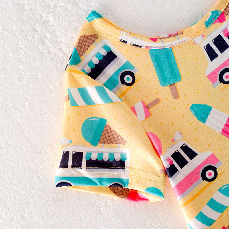 （In Stock）Girls Spring and Summer Ice Cream Truck Print Dress