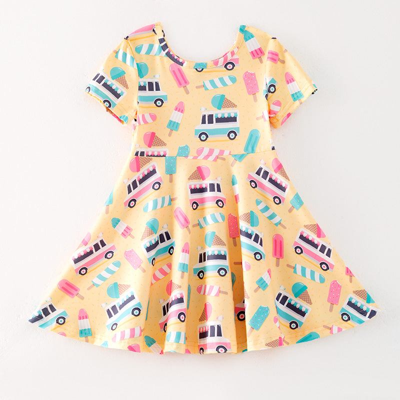 （In Stock）Girls Spring and Summer Ice Cream Truck Print Dress