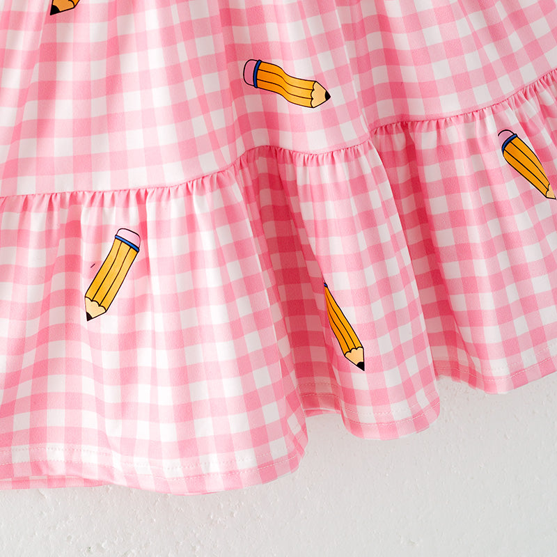 （In Stock）Girls Summer Back To School Pencil Print Dress