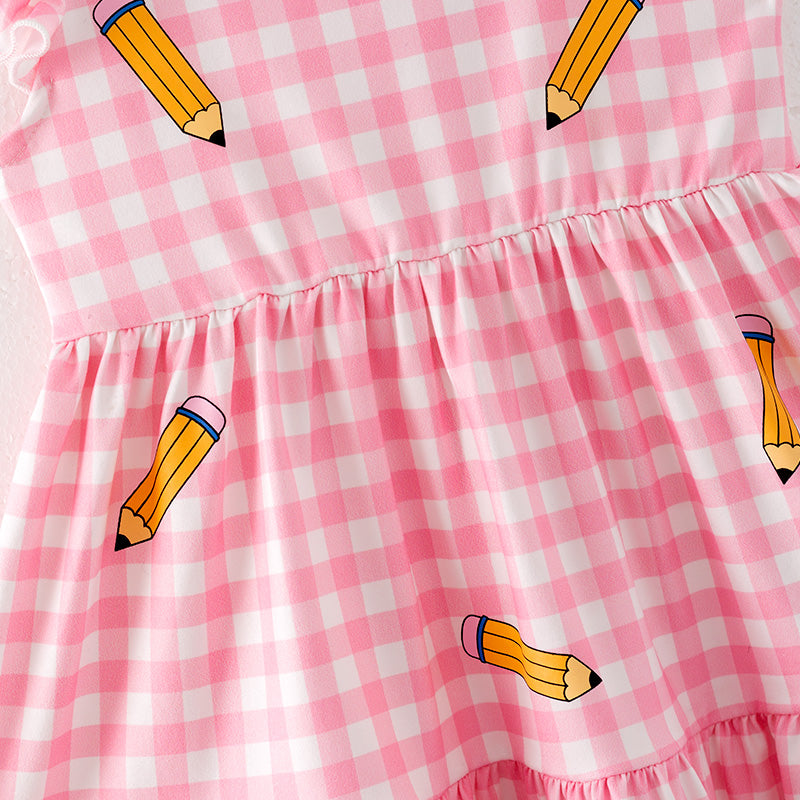 （In Stock）Girls Summer Back To School Pencil Print Dress