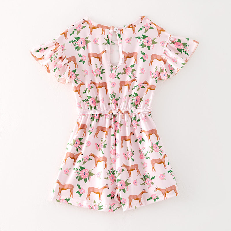 （In Stock）Girls Spring and Summer Deer Print Jumpsuit