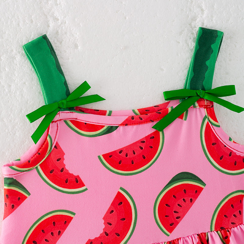 （In Stock）Girls Spring and Summer Watermelon Print Slip Dress