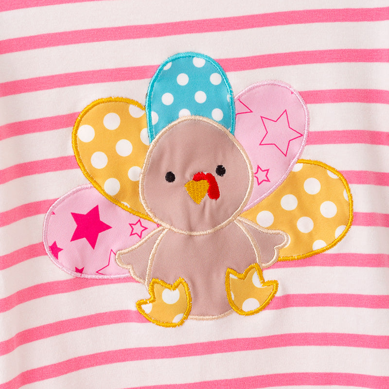 （In Stock）Girls Thanksgiving Turkey Applique Cotton Dress with Pockets