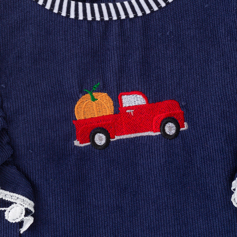 （In Stock）Girls Thanksgiving Pumpkin Embroidery Cotton Dress with Pockets