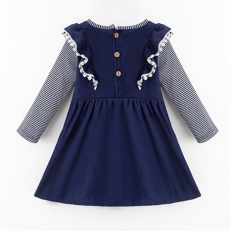 （In Stock）Girls Thanksgiving Pumpkin Embroidery Cotton Dress with Pockets