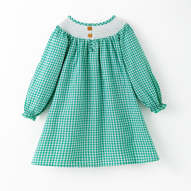 （In Stock）Girls Thanksgiving Turkey Embroidery Smocked Cotton Dress