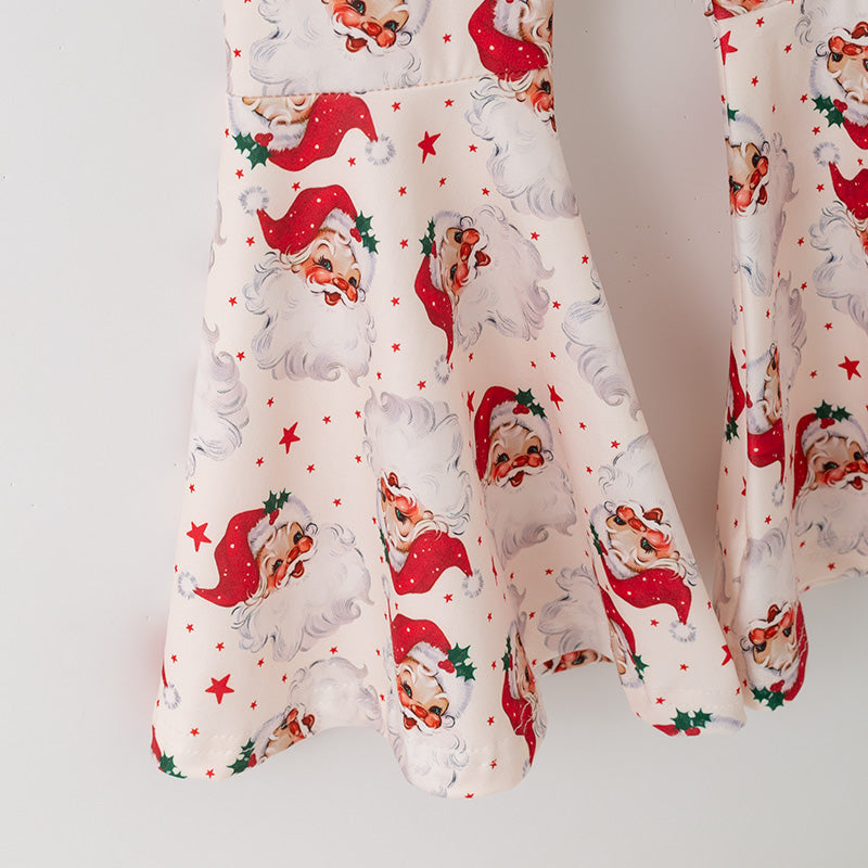 （In Stock）Girls Christmas Santa Claus Print Ruffle Outfit Set