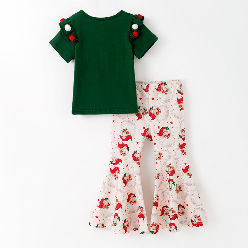 （In Stock）Girls Christmas Santa Claus Print Ruffle Outfit Set