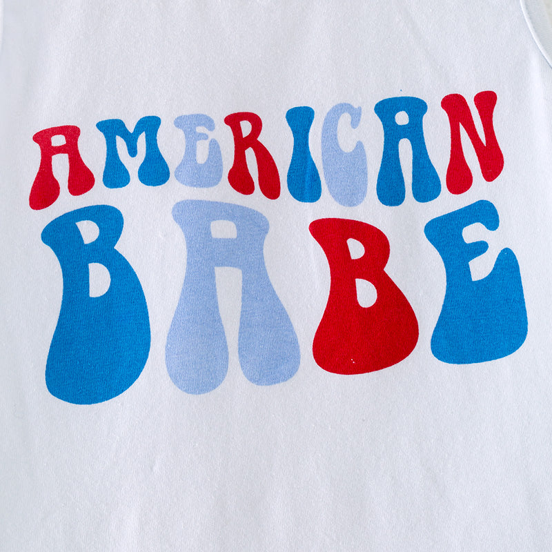 （In Stock）Girls Patriotic American Babe Print Shorts Set