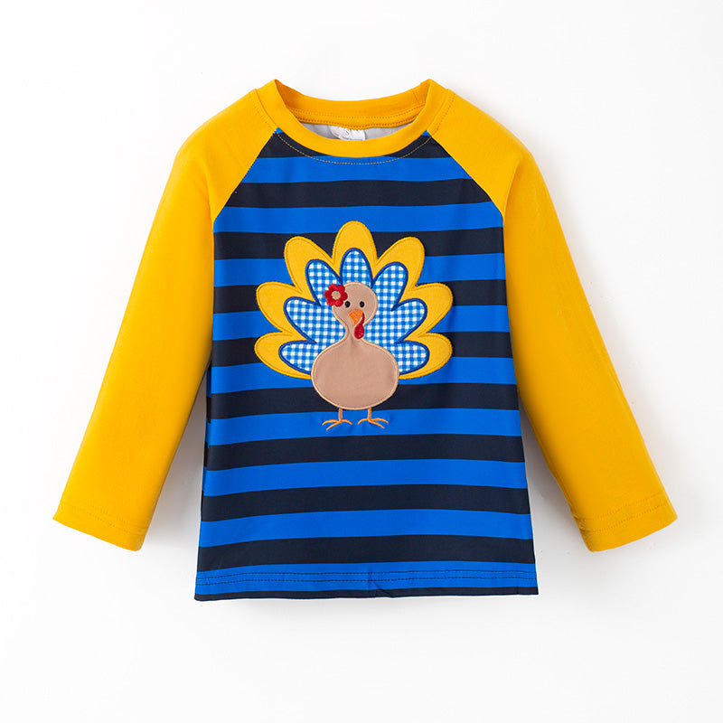 （In Stock）Boys Thanksgiving Turkey Applique Cotton Top