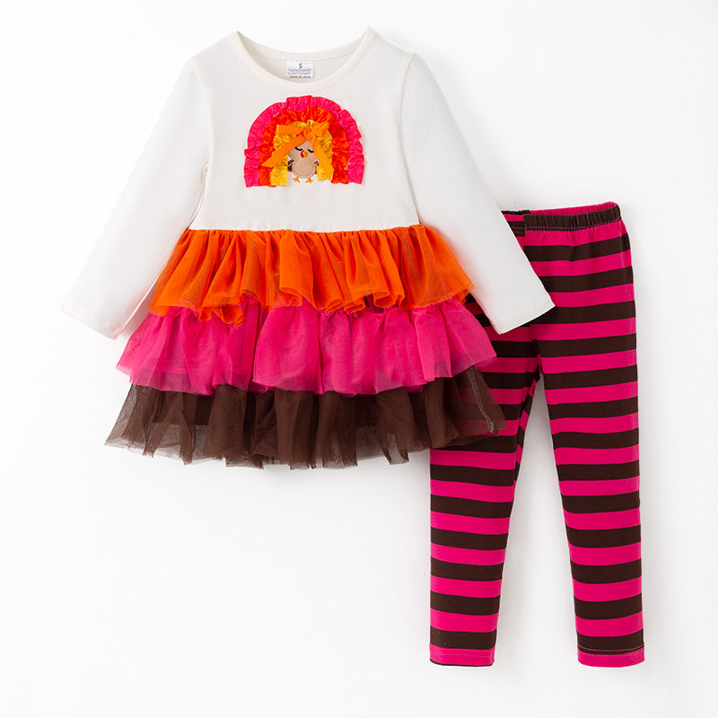 （In Stock）Girls Thanksgiving Turkey Applique Tulle Outfit Set
