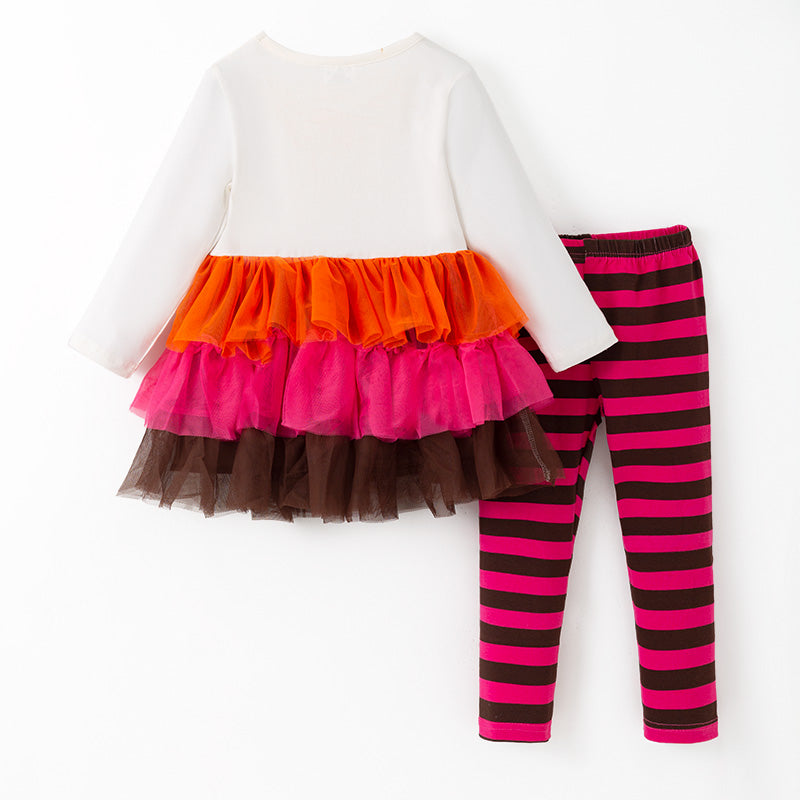 （In Stock）Girls Thanksgiving Turkey Applique Tulle Outfit Set