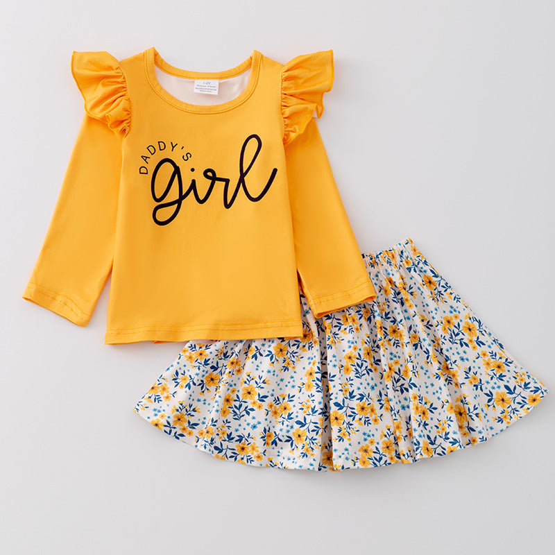 （In Stock E4-3-3）Girls Fall “Daddy`s Girl” Print Skirt Set