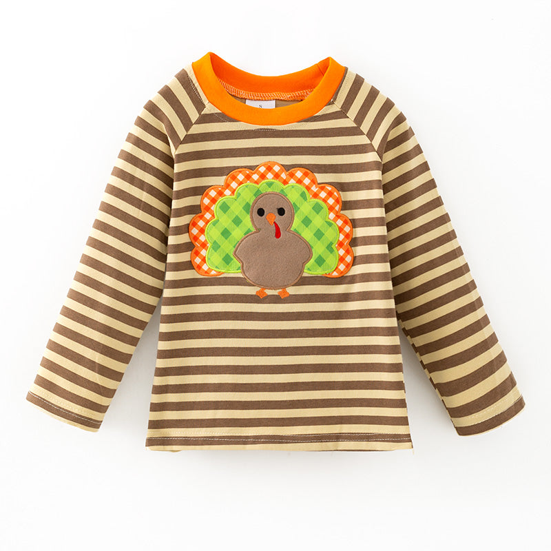 （In Stock）Boys Thanksgiving Turkey Applique Cotton Top