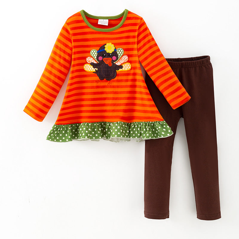 （In Stock）Girls Thanksgiving Turkey Applique Outfit Set