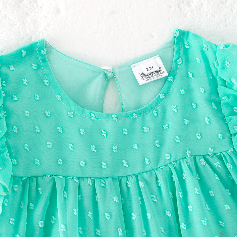 （In Stock）Girls Spring and Summer Mint Swiss Dot Dress