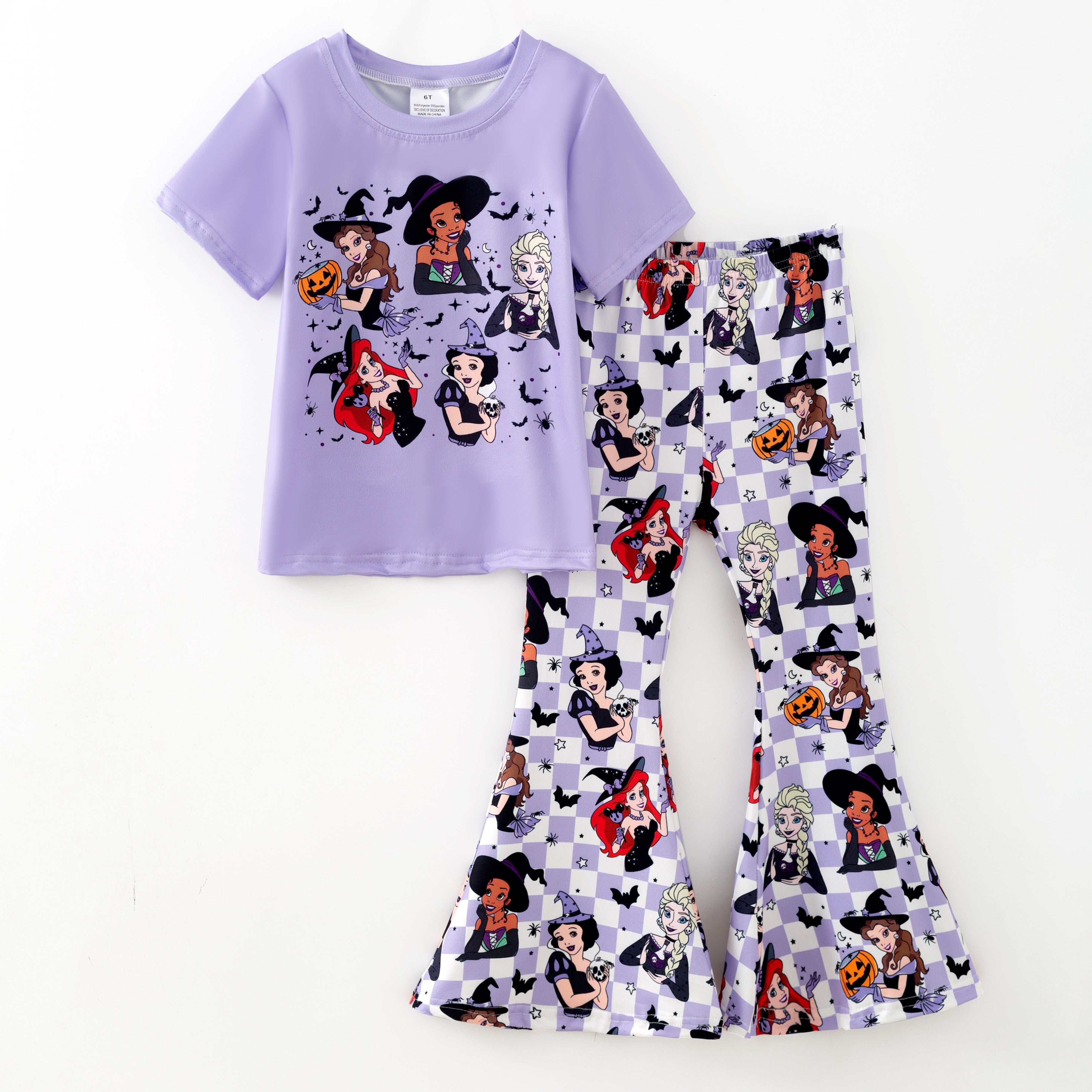 （Pre Order,Prepack Zone）Girls Halloween Princess Print Outfit Set